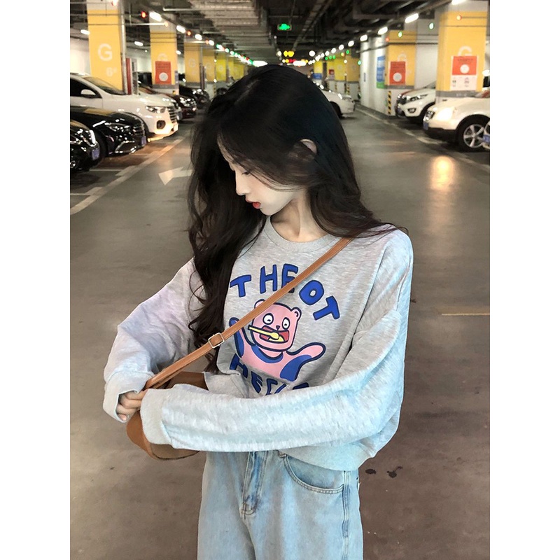 Jiashucheng Áo Nỉ Dài Tay In Chữ Phong Cách Retro Thời Trang Mùa Thu 2023 Dành Cho Nữ