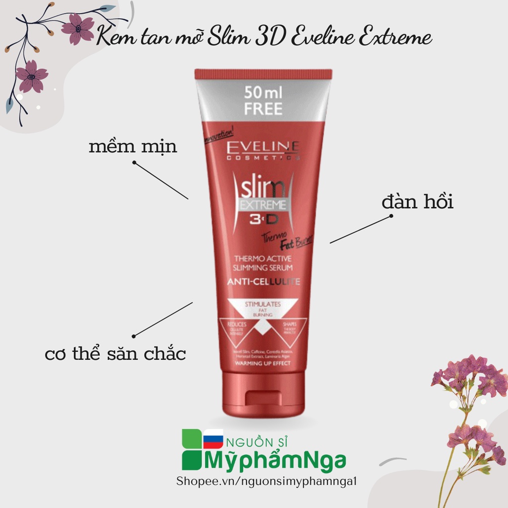 Kem tan mỡ Slim 3D Eveline Extreme - Kem tan mỡ thừa Eveline Extreme 3D 250ml