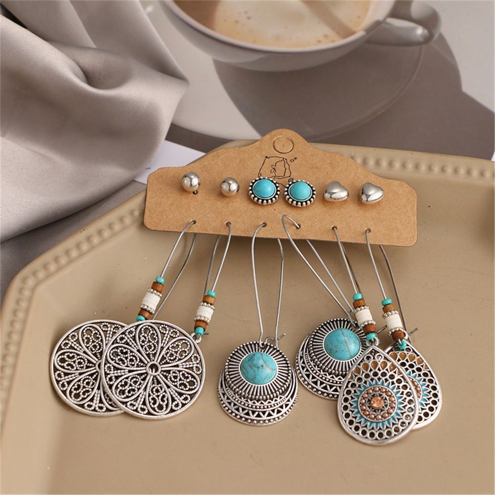 Set 6 đôi khuyên tai thiết kế phong cách vintage dành cho phái nữ