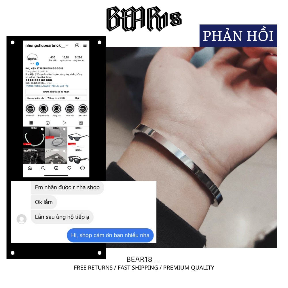 Vòng tay trơn kim loại bạc thép titan không gỉ phù hợp cho nam và nữ phong cách đơn giản BEAR18 - L103