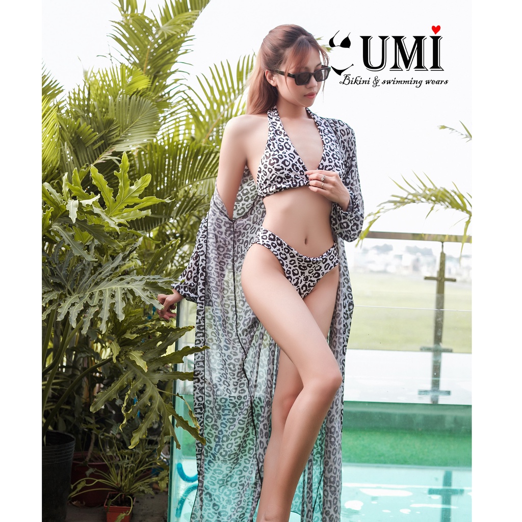 BIKINI 2 MẢNH HỌA TIẾT DA BEO TRẮNG KÈM ÁO CHOÀNG BIKINISTORE
