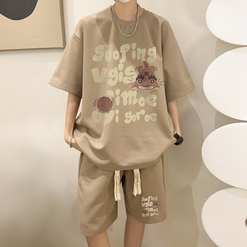 Ifnicefuture Cặp Áo Thun Và Quần Short Phong Cách waffle Cho Nam Và Nữ