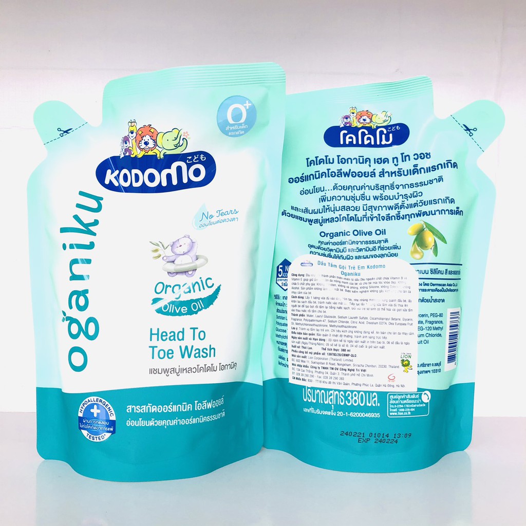 Dầu tắm gội trẻ em Kodomo Head to toe Oganiku 380ml