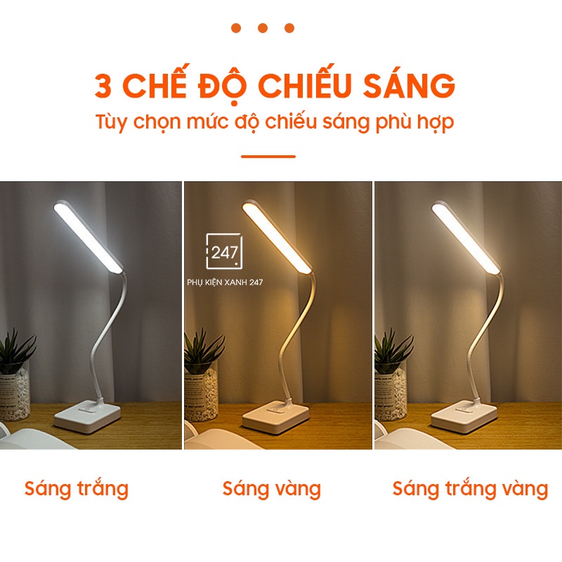 Đèn để bàn đọc sách chống cận thị, cảm ứng tích điện, 3 chế độ màu ánh sáng