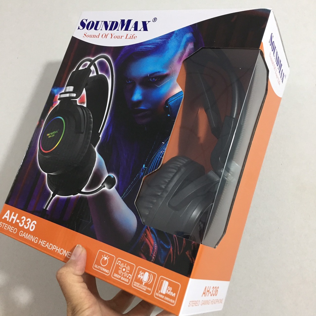 Tai nghe gaming chụp tai 2 chân cắm LED RGB hiện đại SOUNDMAX AH-336