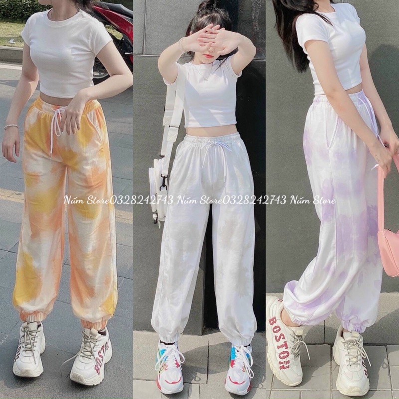 Quần jogger loang bo ống phối màu unisex siêu chất