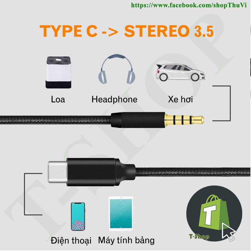 Jack chuyển đổi Type-C sang Stereo 3.5 (chiều dài 1M)
