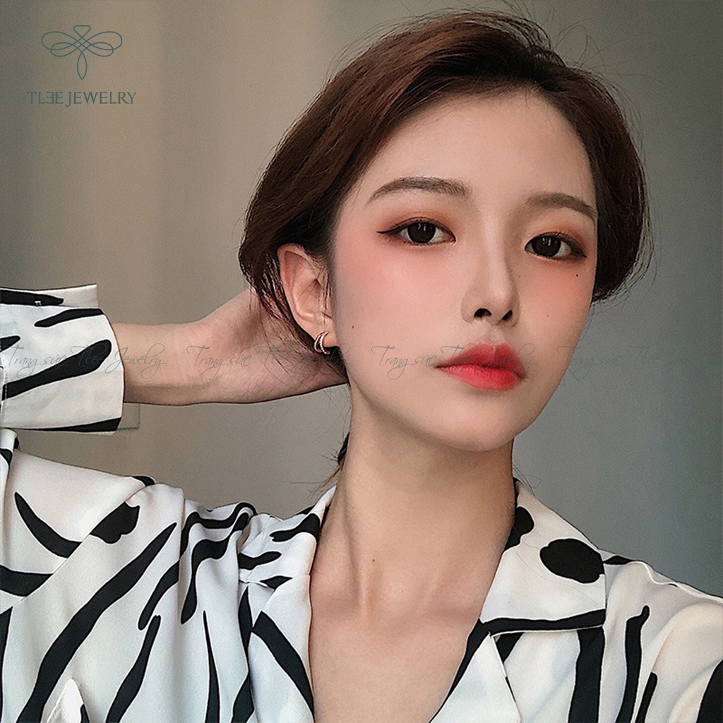 Khuyên tai bạc nữ TLEE móc kép cá tính nạm đá sang trọng NCJ B0199