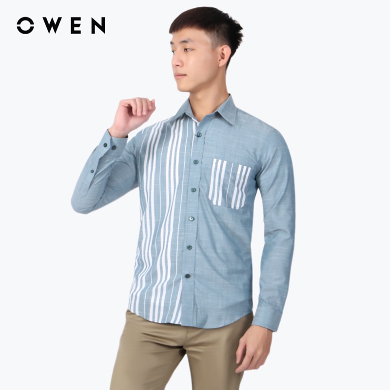 Áo sơ mi dài tay Nam Owen Bamboo Slim Fit Xanh rêu - AS220125D