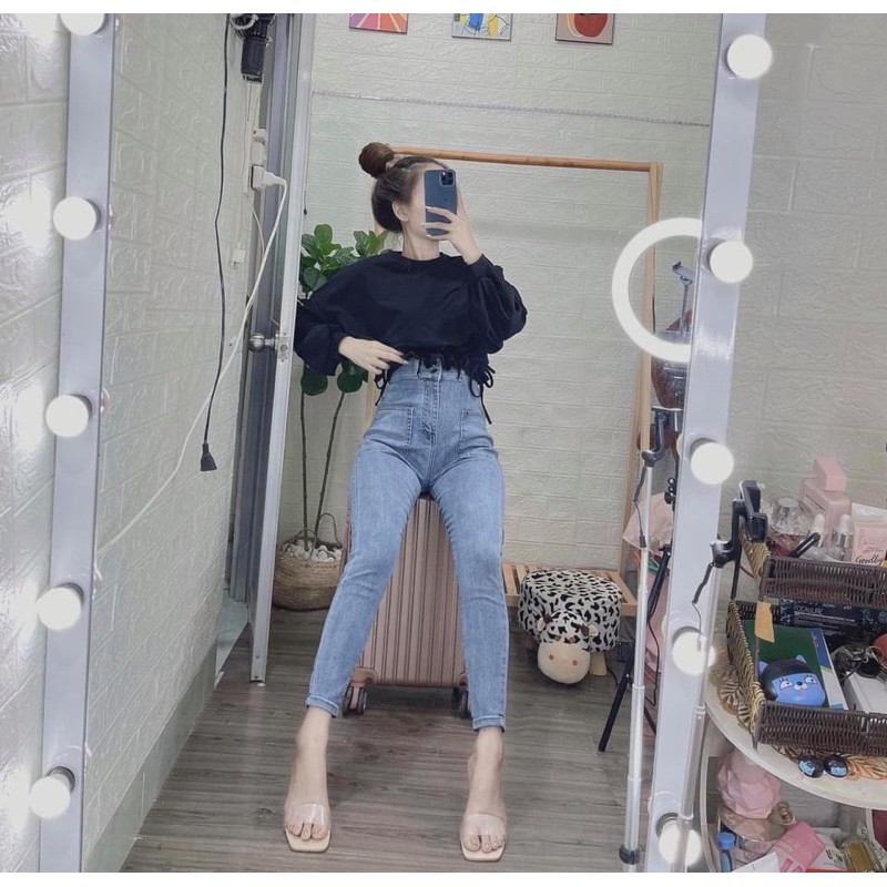 quần jeans ôm đen trơn, xanh siêu cao co giãn tốt, hình thật 100%