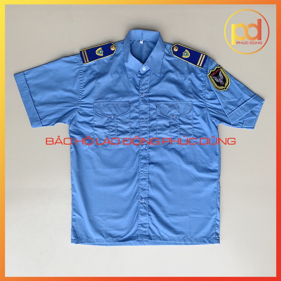 Combo Áo Đồng Phục Bảo Vệ Xanh Biển Ngắn Tay Chuyên Nghiệp Đi Kèm Cầu Vai Gạch Đồng thông tư 08 sang trọng