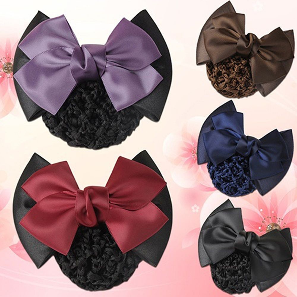 Kẹp Lưới Búi Tóc Đính Nơ Vải Satin Xinh Xắn