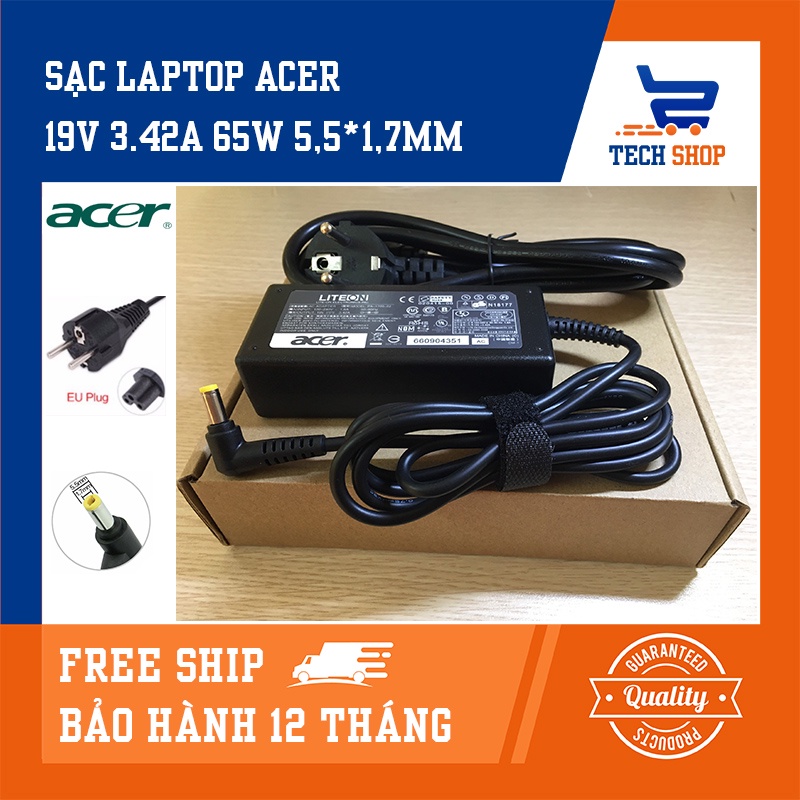 [XẢ HÀNG]Sạc laptop Acer giá rẻ TechShop công suất 19V 3.42A 65W 5.5*1.7mm dùng cho Acer 2285 MS2274 NV78 CPA09-A065N1