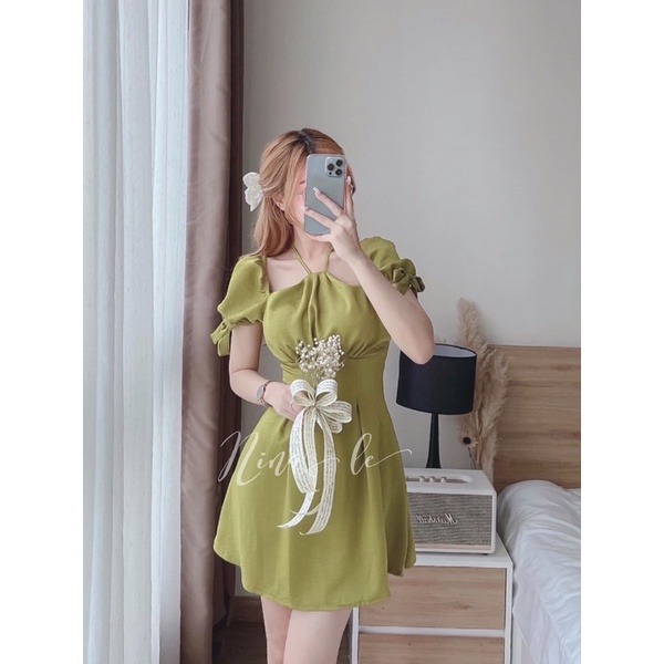 HOT🔥Váy Tiểu Thư Hai Lớp Kết Hợp Dây Buộc Cổ Siêu Xinh