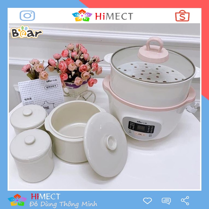 Nồi Nấu Cháo Cho Bé, Nồi Nấu Chậm Bear 1.6 Lít Ninh Hầm Cách Thủy Đa Năng Cao Cấp Sube002-Himect