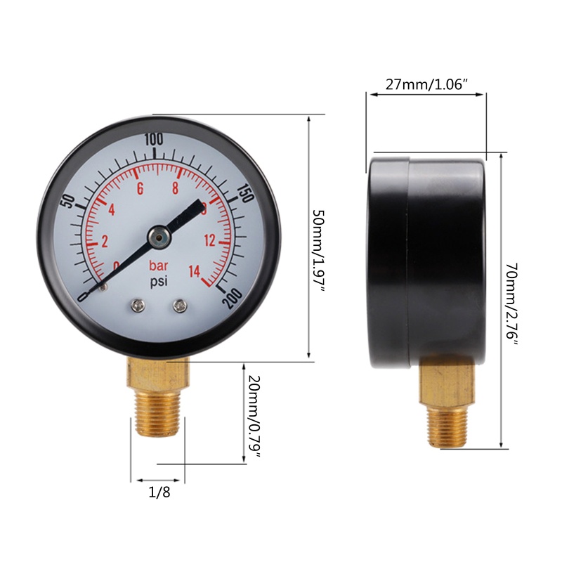 Đồng Hồ Đo Áp Suất Mini 1 / 8NPT 0-200psi / 0-14bar Chuyên Dụng