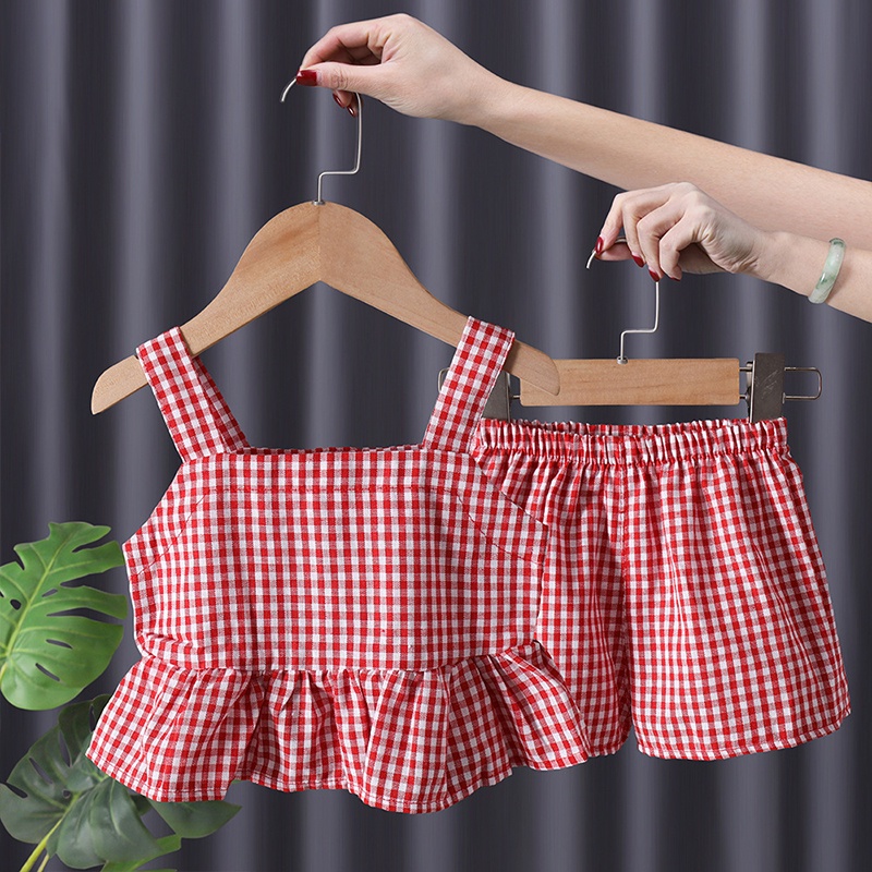 Bộ Quần Áo Họa Tiết Sọc Caro Dễ Thương Thời Trang Mùa Hè Cho Bé Gái