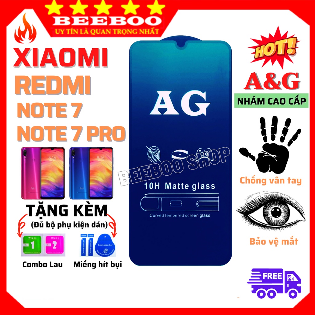 [AG NHÁM CAO CẤP] Kính Cường Lực Xiaomi Redmi Note 7/ Note 7 Pro- Full màn hình -Nhám phủ Nano Cao cấp - Chống vân tay