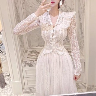 Set áo ren tiểu thư + chân váy xoè von dài