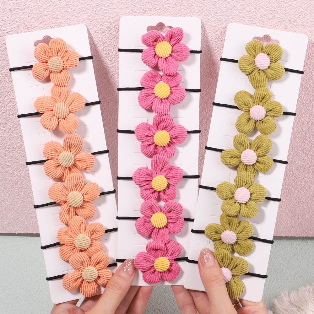 RainBow Bows Set 6 Dây Cột Tóc Co Giãn Đính Hoa Thời Trang Cho Nữ