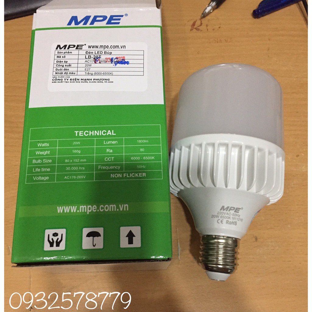 Bóng Led Bulb 20W MPE LB-20T Thân Nhôm