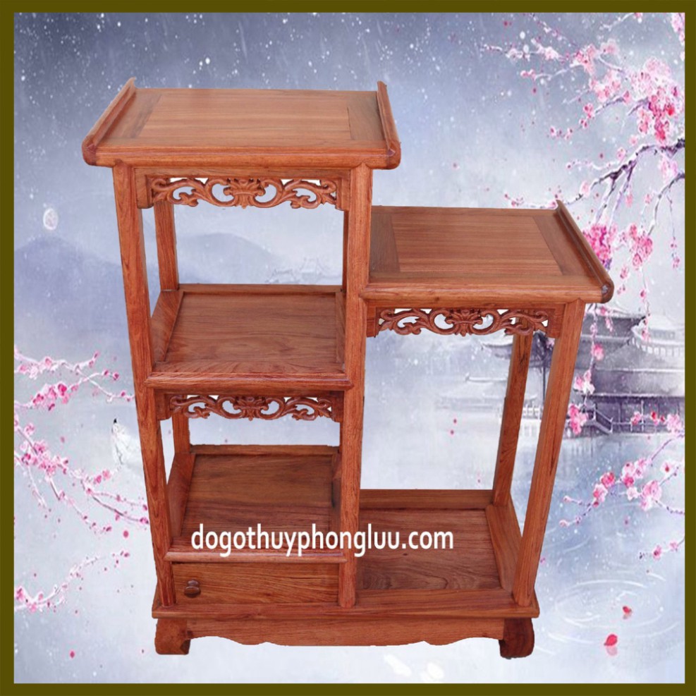 Kệ nhị sơn bày đồ trang trí gia đình gỗ hương Cao 81 Rộng 61