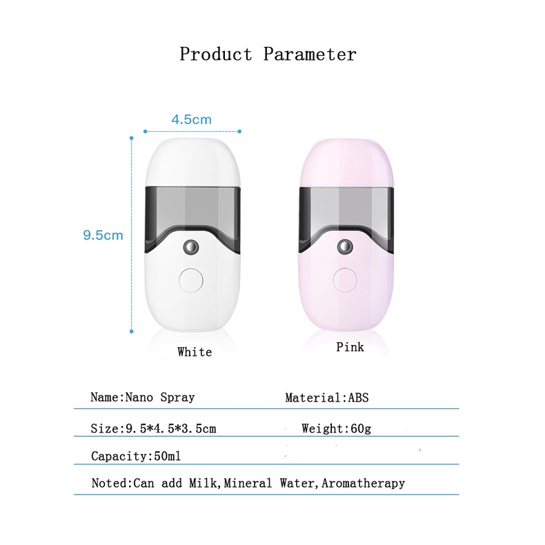 Máy Phun Sương Nano Mini 50ML Dưỡng Ẩm Cho Da Kèm Cáp Sạc USB Tiện Lợi