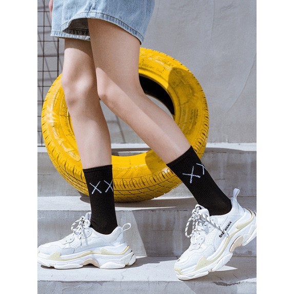 FREESHIPTất Vớ Nam Nữ Trơn Cổ Cao Chữ Xx Kaws cotton siêu đẹp
