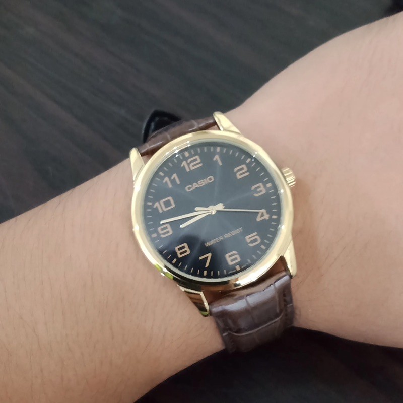 Đồng hồ đôi nam nữ dây da Casio Anh Khuê MTP/LTP V001GL-1B
