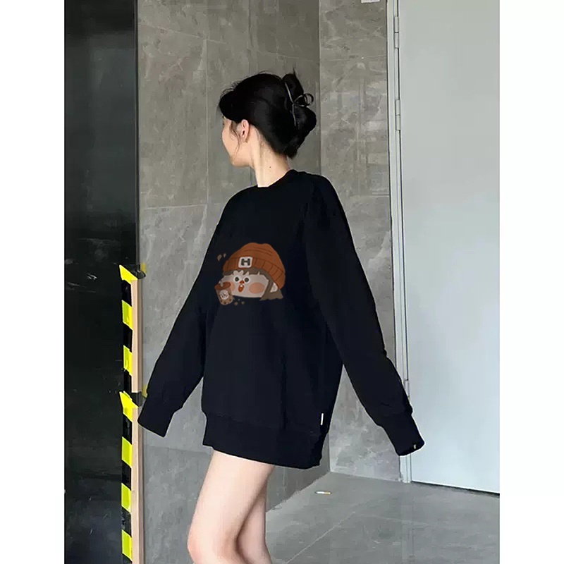 Áo sweater SELVZE dáng rộng in họa tiết xinh xắn phong cách Mỹ dành cho nữ
