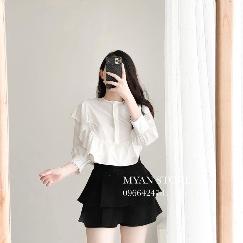 Áo thô bèo yếm phối ren Avn032111