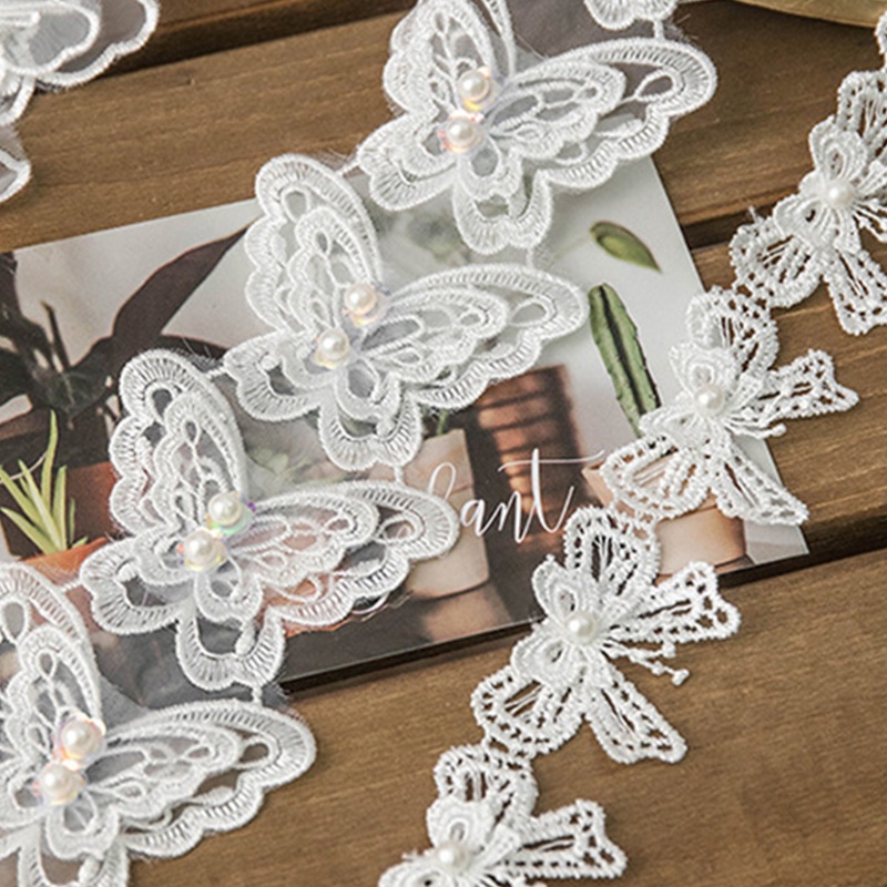 Cuộn Dây Ruy Băng Ren Thêu Hình Bướm Đính Ngọc Trai Giả 1 Yard Làm Đồ Thủ Công / Trang Trí Đám Cưới