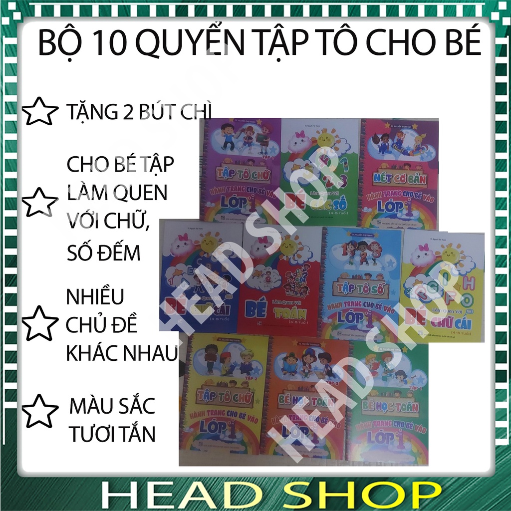 BỘ 10 QUYỂN TẬP TÔ CHỮ VÀ SỐ CHO BÉ 4-6 TUỔI TẶNG KÈM 2 BÚT CHÌ HEADSHOP