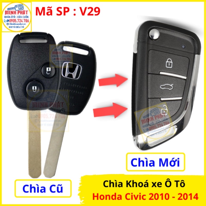 Chìa khoá remote xe Ô tô Honda Civic 2010 đến 2014