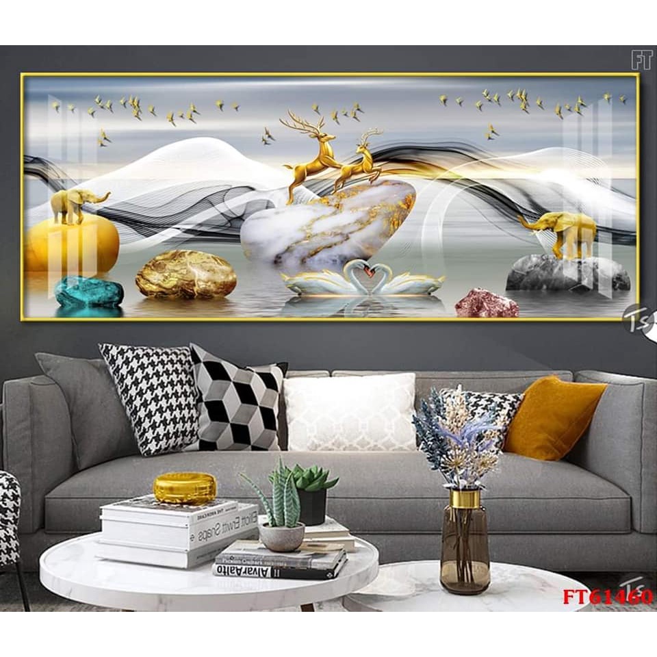 Tranh tráng gương treo tường nghệ thuật tranh Hươu khổ ngang, đẹp, sắc nét đến từng chi tiết.