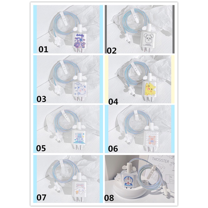 Vỏ bọc bảo vệ đầu dây cáp sạc họa tiết hoạt hình dễ thương thích hợp cho iPhone 18/20W