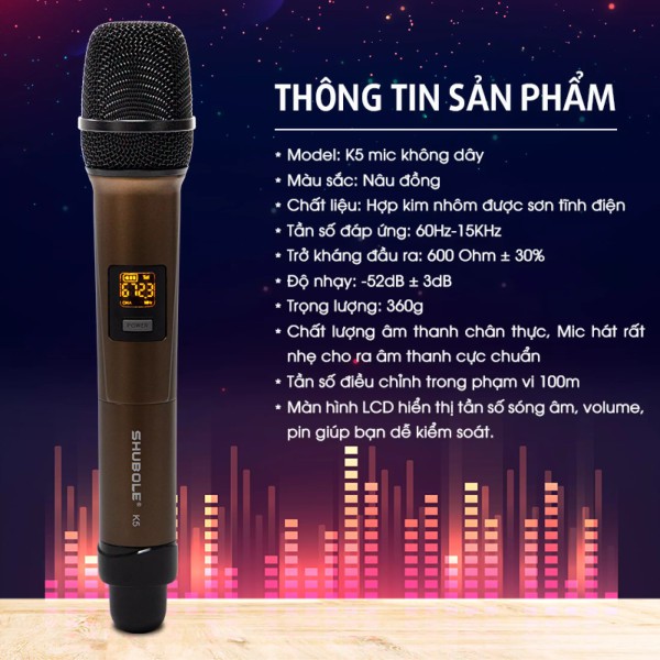 Mic viet star MU-K5 Không Dây Vỏ Nâu đồng Sơn Hộp Kim Nhôm Tĩnh Điện Nhẹ Tay Chống Hú, Chống Ồn