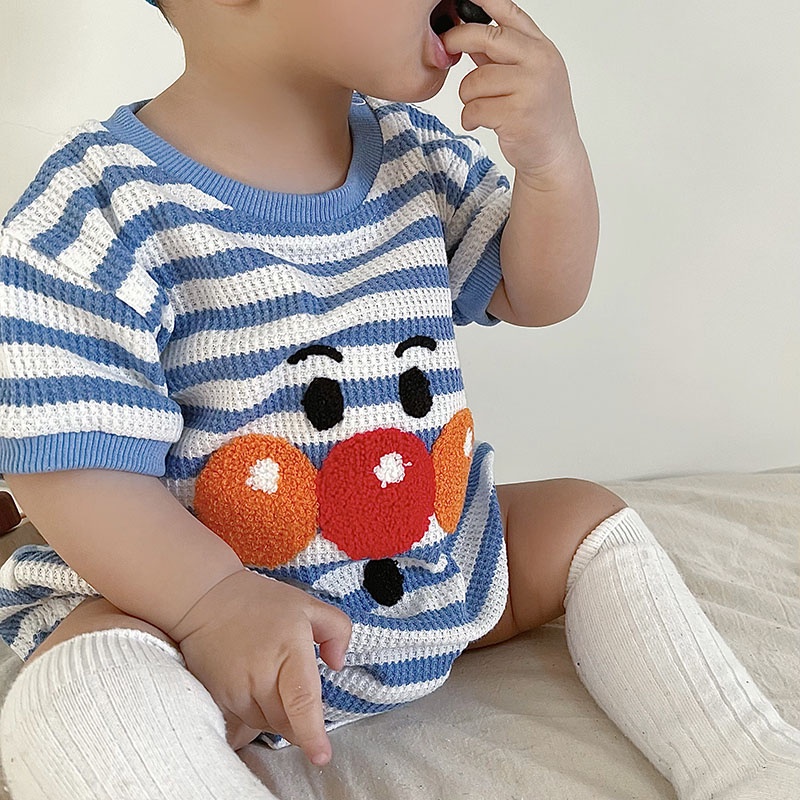 Bộ Áo Liền Quần Dệt Kim In Hoạt Hình Waffle Dễ Thương Cho Bé Sơ Sinh Từ 0-2 Tuổi