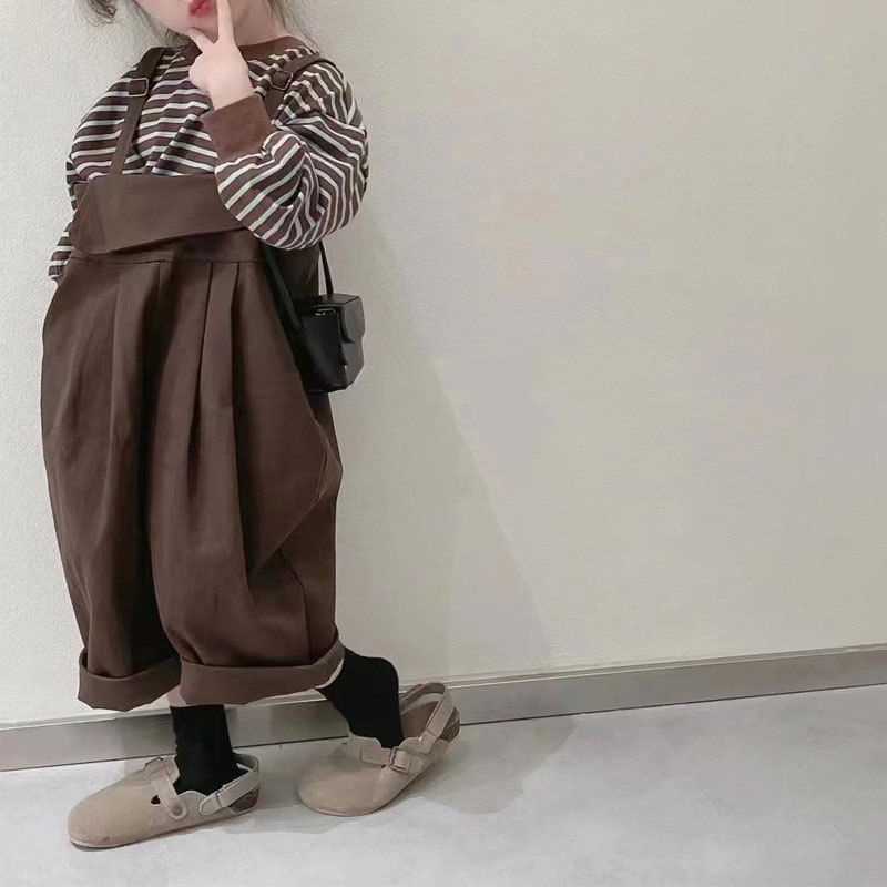 [Babycat] Hàng Có Sẵn Áo Thun Kẻ Sọc Màu Nâu Phong Cách Nhật Bản Hàn Quốc Cho Bé Gái