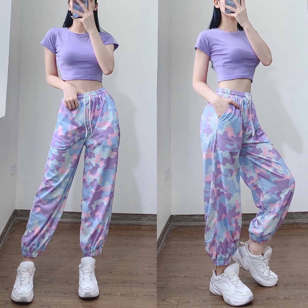 Set áo croptop + quần jogger loang màu rằn ri cực xinh cryaotic10