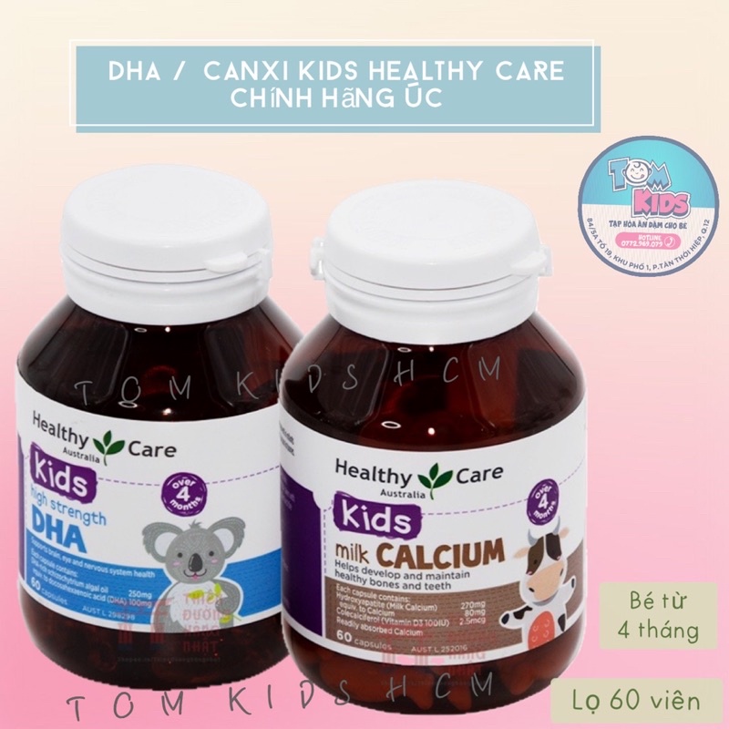 DHA và Canxi Healthy Care 60v Úc cho bé date 2023