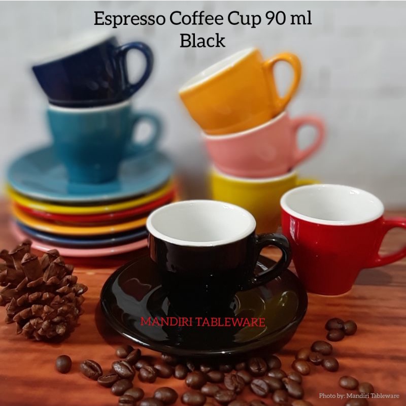 Cốc uống cà phê Espresso 90 ml / gốm sứ dày hai tông màu đen (giá đỡ: 1 psg)