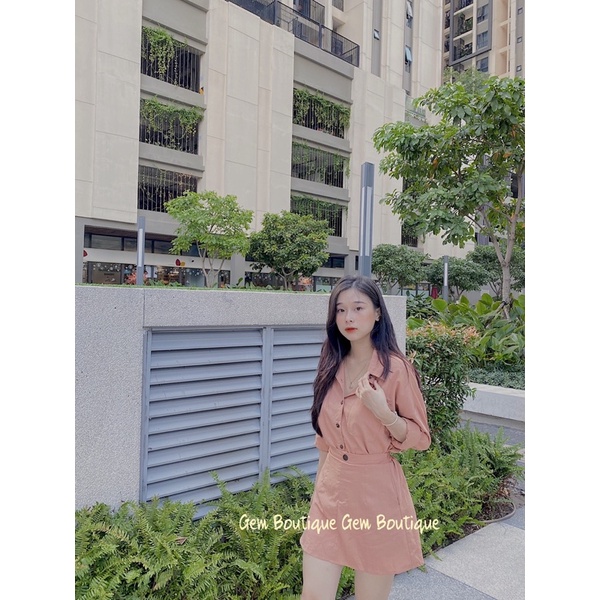 SET ÁO SOMI VÀ CHÂN VÁY HAI MÀU XANH VÀ ĐEN HAVA SET