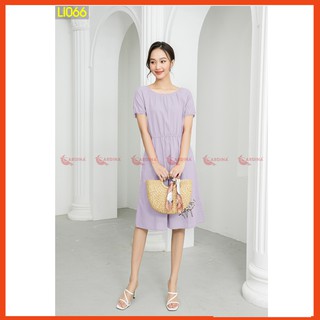 Váy Linen 𝐂𝐀𝐑𝐃𝐈𝐍𝐀 Cổ Thuyền Thêu Hoa Nhẹ Nhàng, Tinh Tế Li06