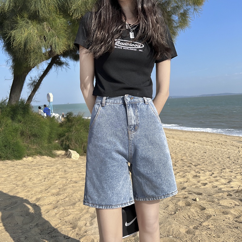 Quần short Jean nữ ống rộng,quần Sooc đùi nữ cạp cao Ulzzang lưng cao trơn giản dị thanh lịch-Minxy shop | BigBuy360 - bigbuy360.vn