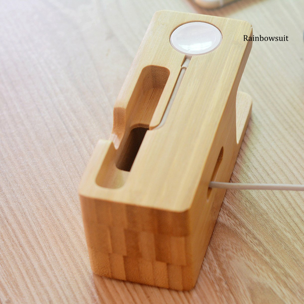 Giá đỡ điện thoại / đồng hồ thông minh bằng gỗ tre thích hợp cho Iphone Apple Watch 38 / 42mm