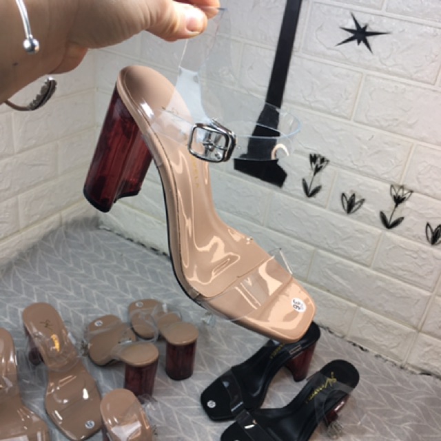 {MỚI} SANDAL QUAI TRONG GÓT TRỤ ĐỎ 9 PHÂN {S91)