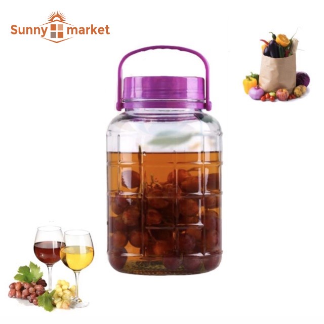 Bình thuỷ tinh ngâm rươu sâm có quai xách không van 5 lít