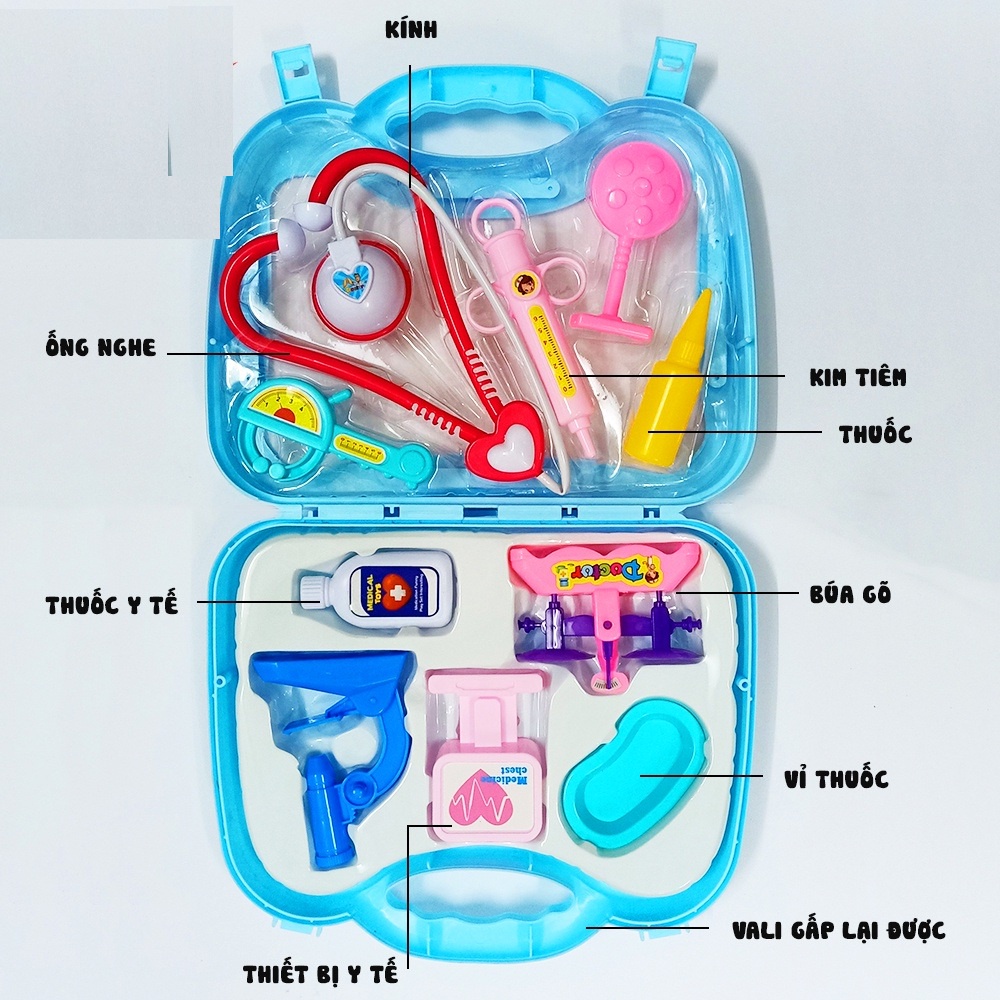 Bộ đồ chơi bác sĩ dạng vali kéo dụng cụ có pin, có đèn, âm thanh dành cho các bé, đồ chơi nhập vai - Loki Kids