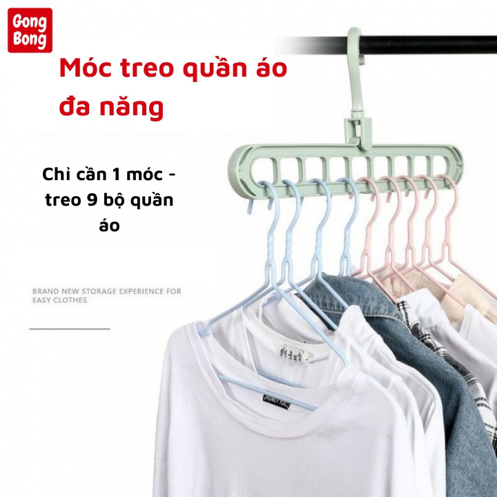 Móc treo quần áo đa năng 9 lỗ tiết kiệm gọn gàng không gian tủ đa năng xoay 360 độ